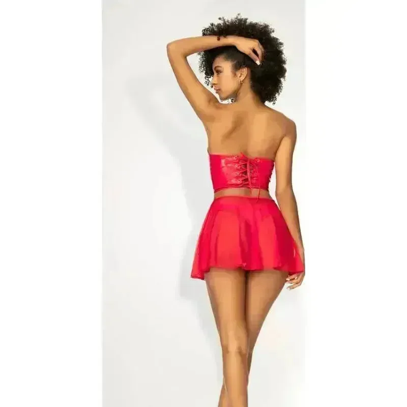 2 Pc Red Vinyl Bustier and Thong
