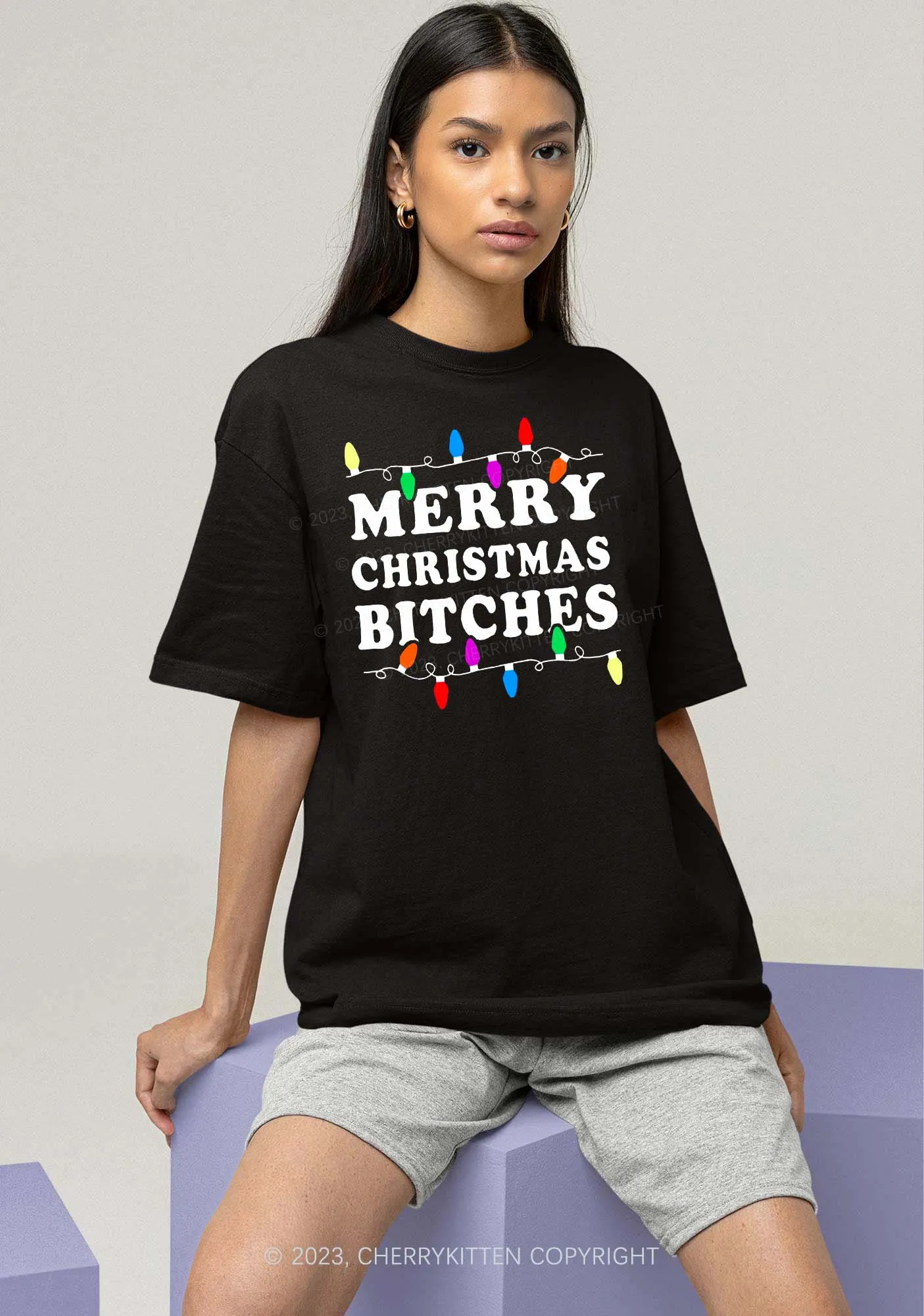Christmas Colored Lights Chunky Shirt Cherrykitten