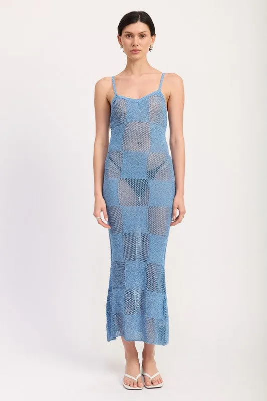 CONTRASTED MAXI SHEER DRESS