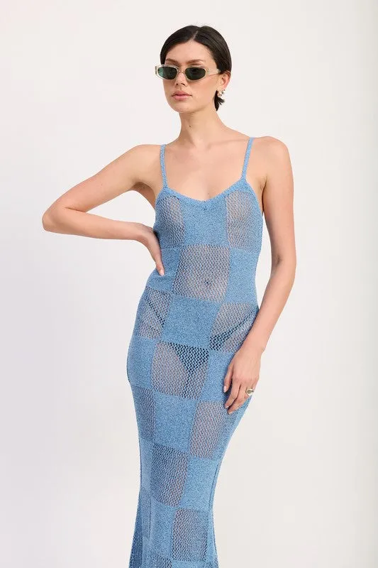 CONTRASTED MAXI SHEER DRESS
