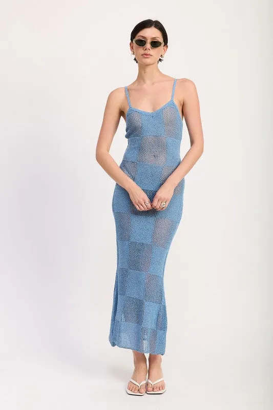 CONTRASTED MAXI SHEER DRESS