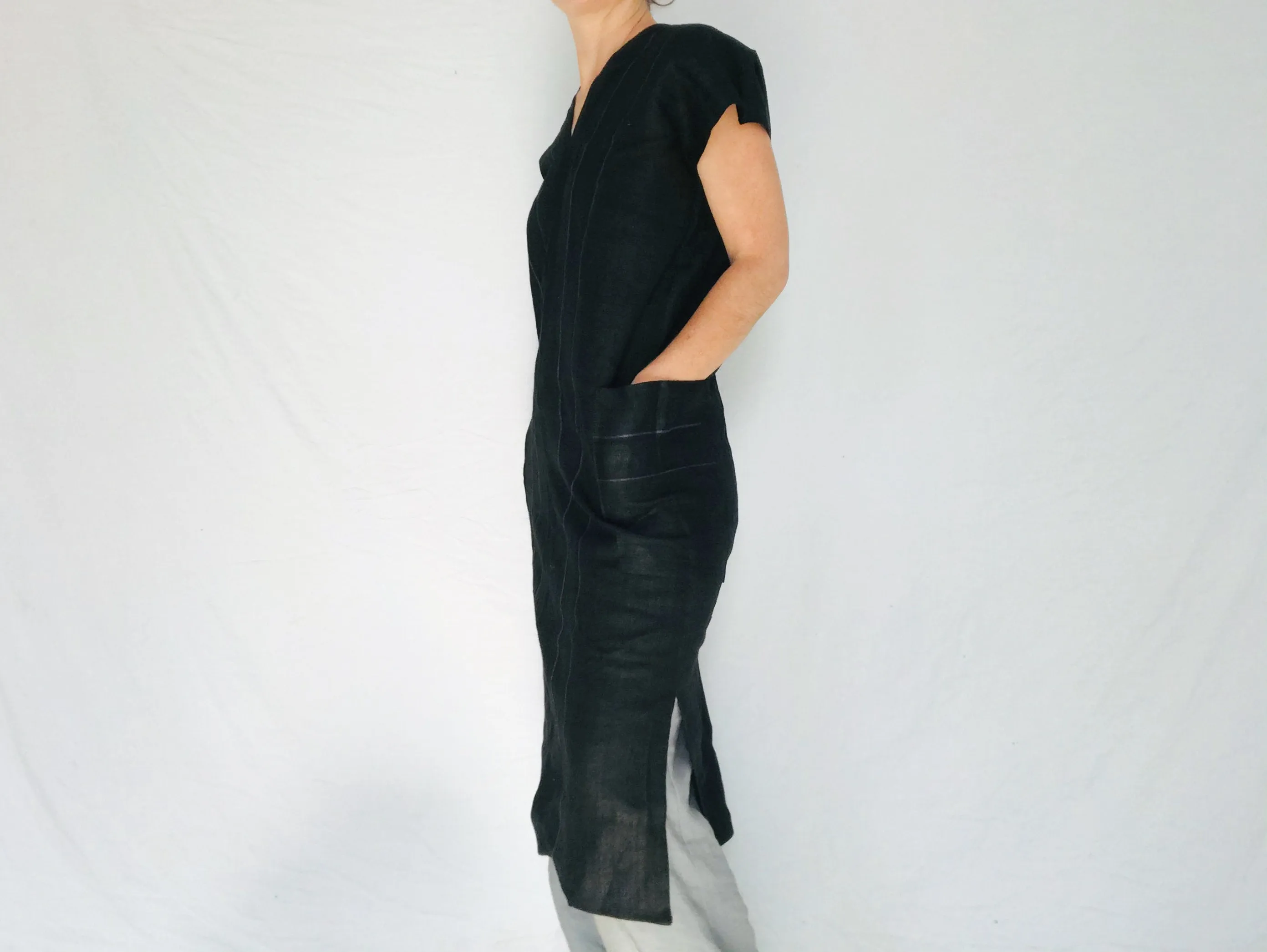 Hmong Shift Dress Tunic. Hemp Linen Indigo