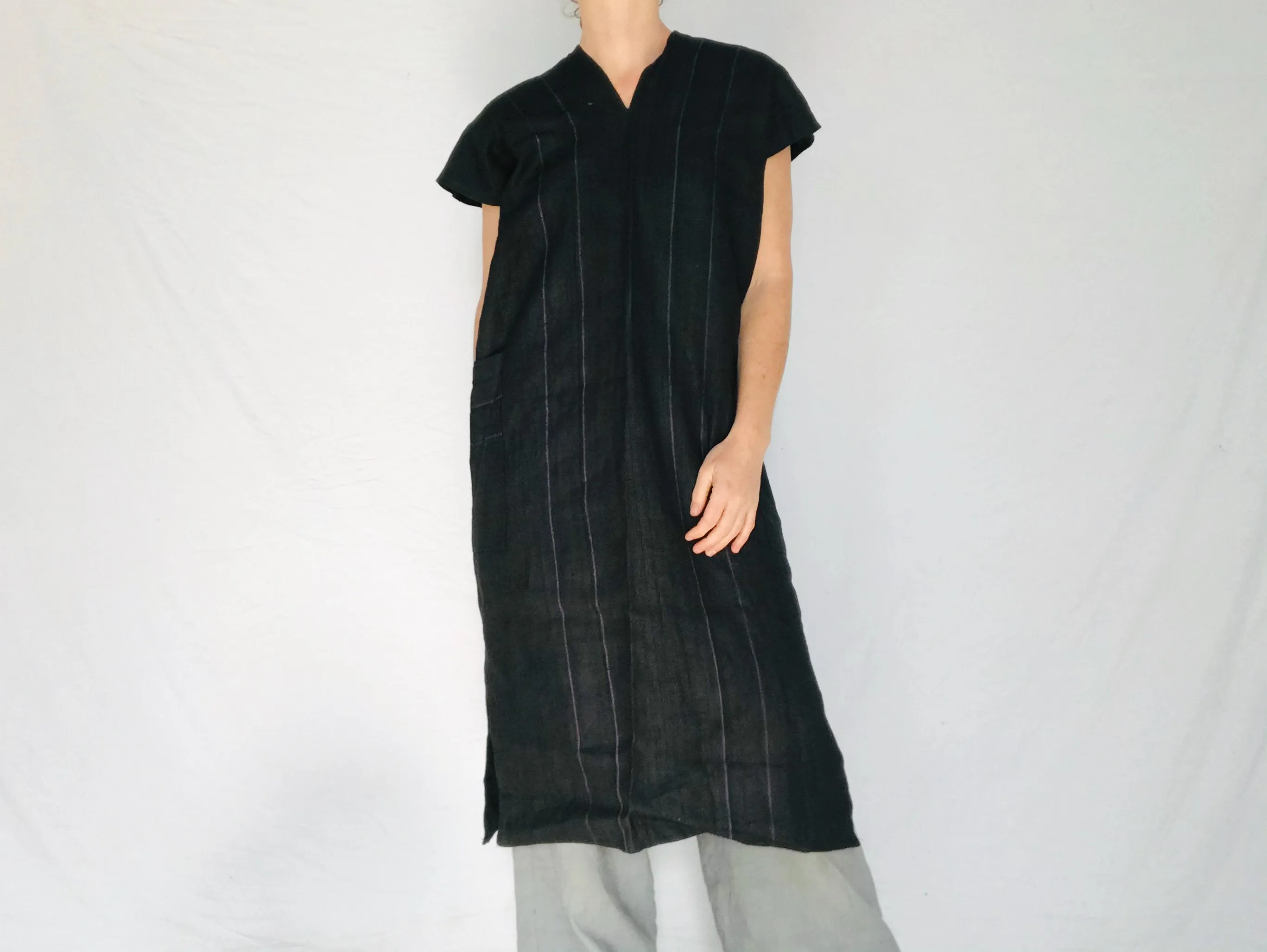 Hmong Shift Dress Tunic. Hemp Linen Indigo