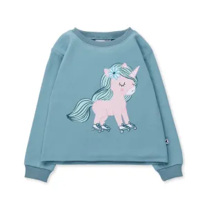 Minti Flower Unicorn Crew - Muted Green