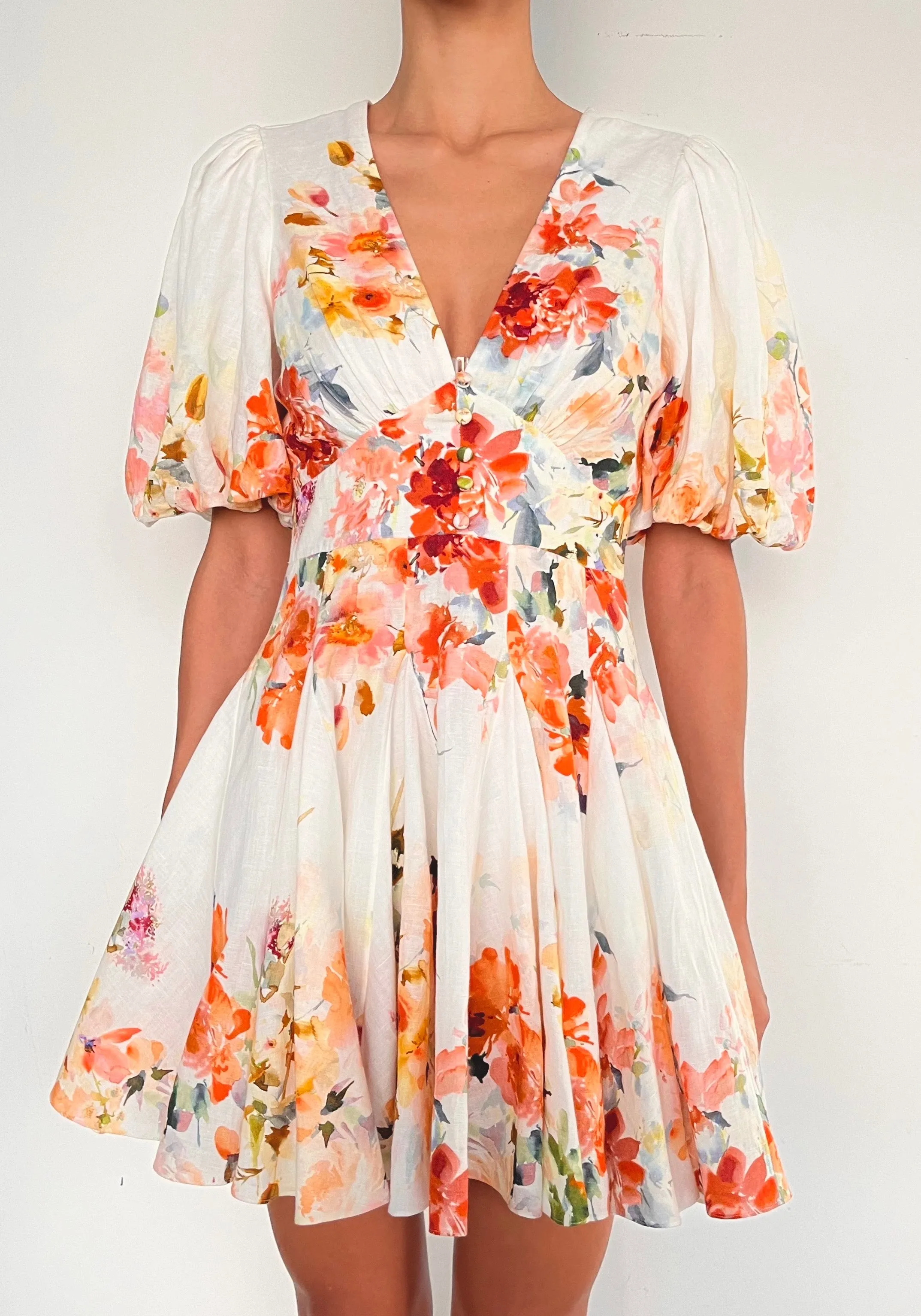 SHORT DRESS IN IVORY FLORAL