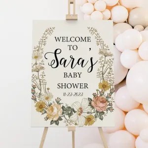 Vintage Earthy Floral Baby Shower Welcome Sign