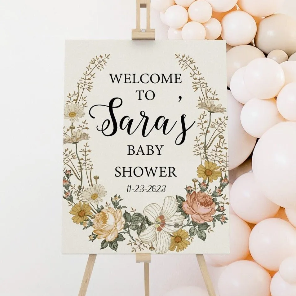 Vintage Earthy Floral Baby Shower Welcome Sign