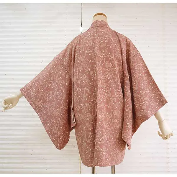Vintage Haori Kimono Jacket Silk, Muted Pink, Maples, Classic Arabesque Pattern