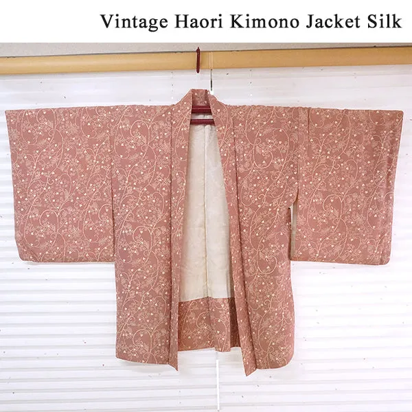 Vintage Haori Kimono Jacket Silk, Muted Pink, Maples, Classic Arabesque Pattern