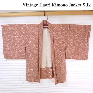 Vintage Haori Kimono Jacket Silk, Muted Pink, Maples, Classic Arabesque Pattern