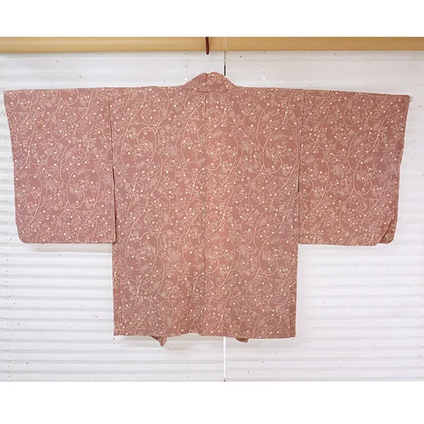 Vintage Haori Kimono Jacket Silk, Muted Pink, Maples, Classic Arabesque Pattern