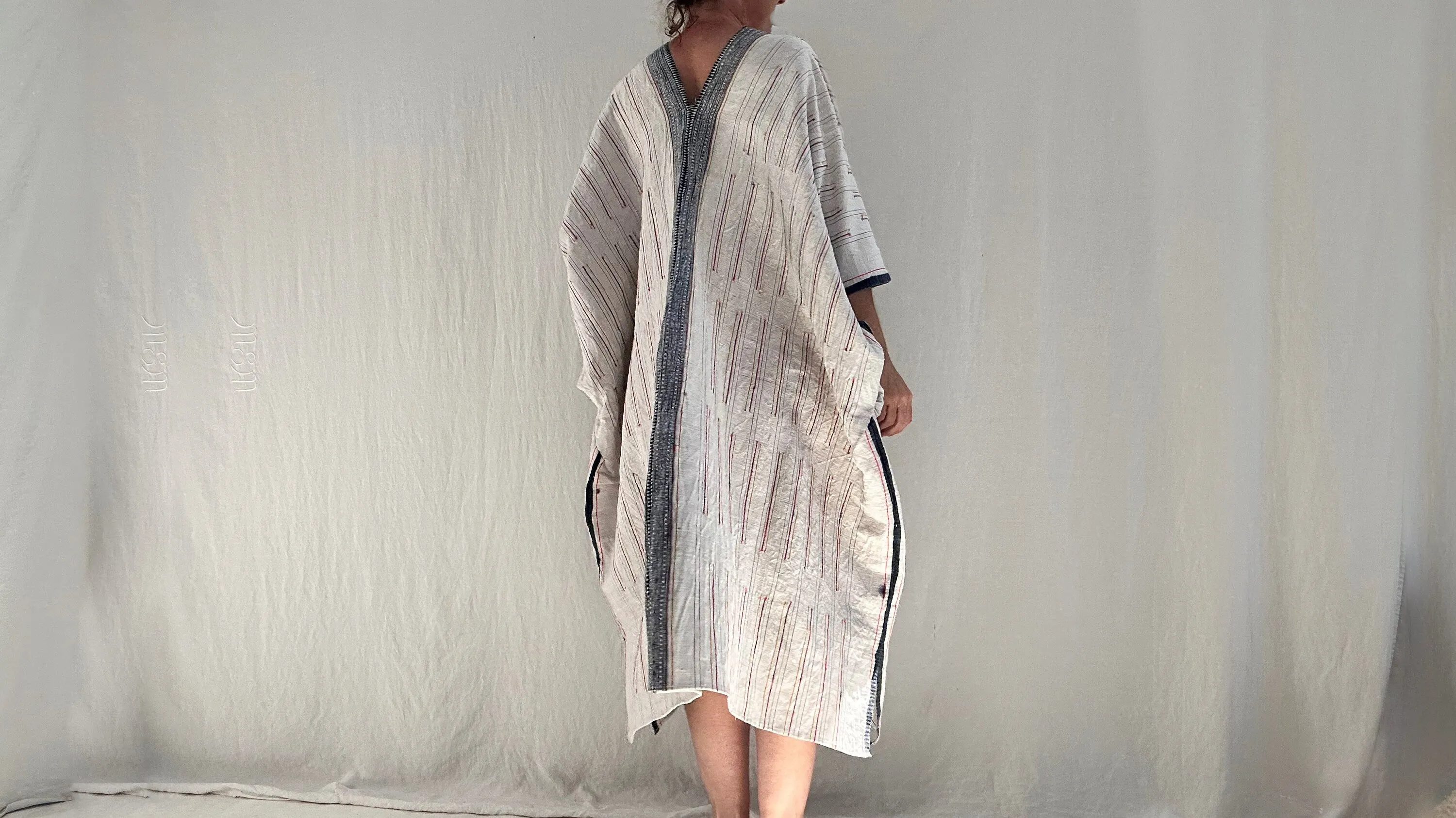 Vintage Hmong Hemp Linen Kaftan Dress