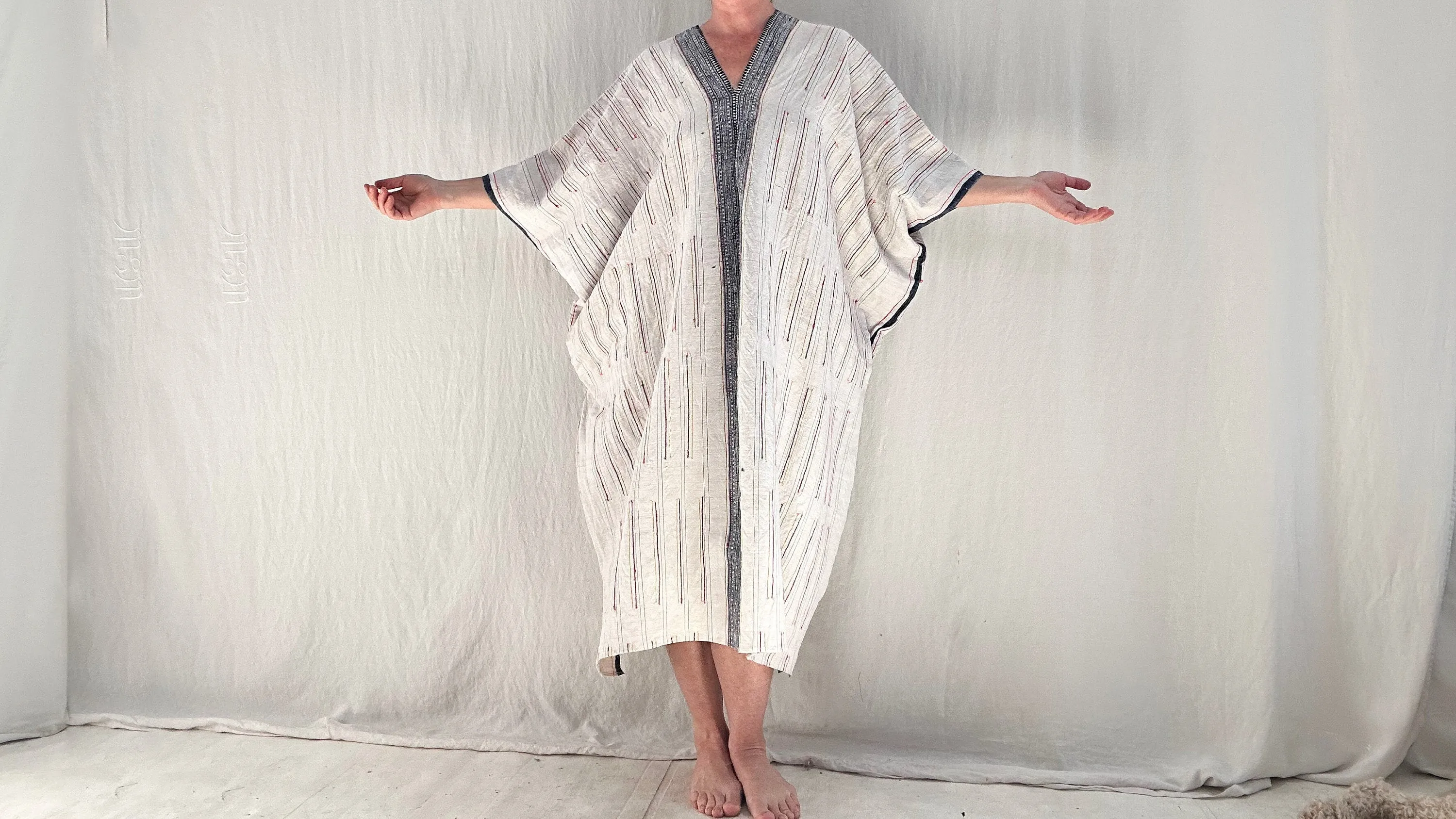 Vintage Hmong Hemp Linen Kaftan Dress