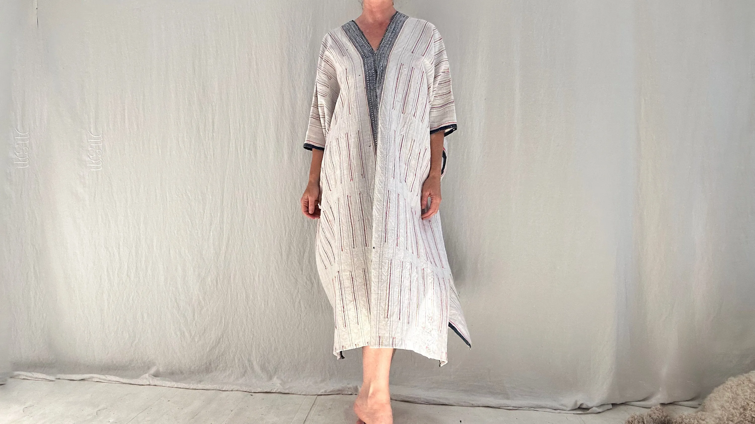 Vintage Hmong Hemp Linen Kaftan Dress