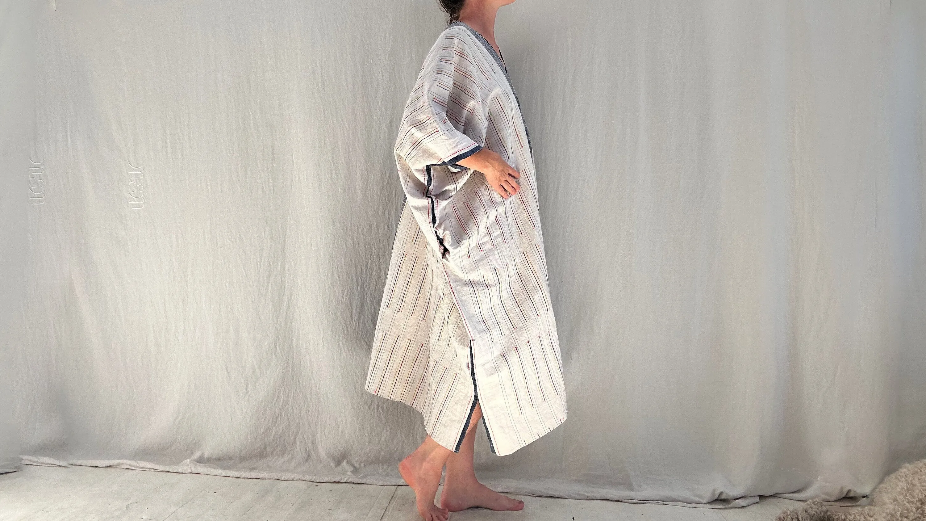 Vintage Hmong Hemp Linen Kaftan Dress